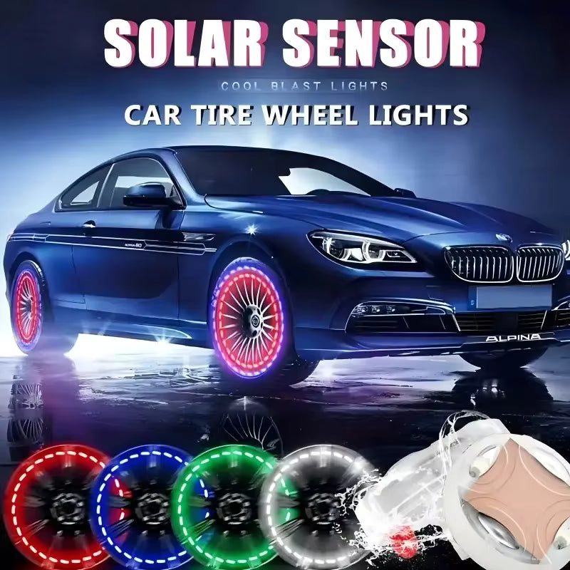 Auto Zora Solar-Powered LED Wheel Lights – 4-Piece Tire Valve Caps